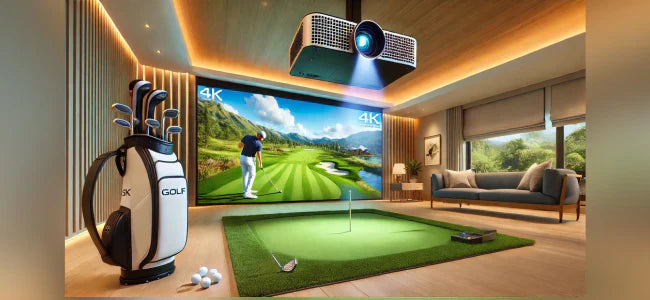      Welcher ist der beste Golfsimulator-Projektor für den Heimgebrauch? Hier ist ein generiertes Bild eines vergrößerten Projektors, der für einen Golfsimulator verwendet wird.