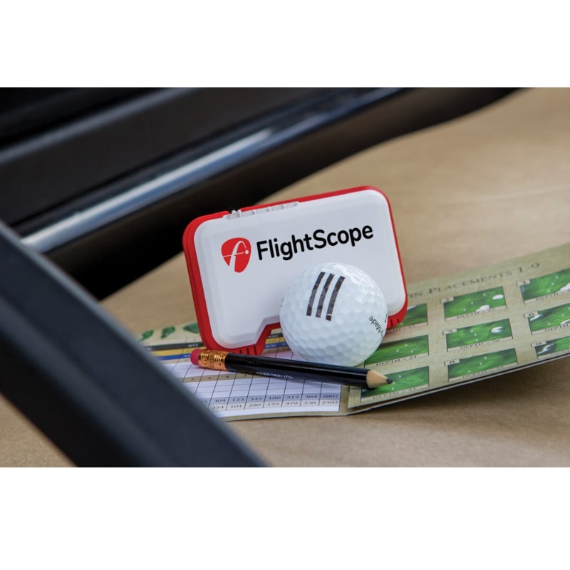 Flightscope Mevo Golf Launch Monitor mit Scorekartenhalter und Golfball