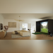 Foresight Sports GC Quad Golf Simulator Set-up im Wohnzimmer hinter einem Sofa.