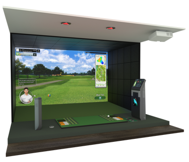 Golfsimulator TwoVision von Golfzon worin man die komplette Box mit weißem Hintergrund sieht