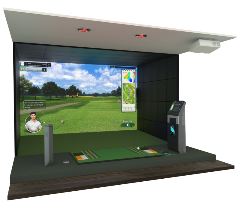 Golfsimulator TwoVision von Golfzon worin man die komplette Box mit weißem Hintergrund sieht