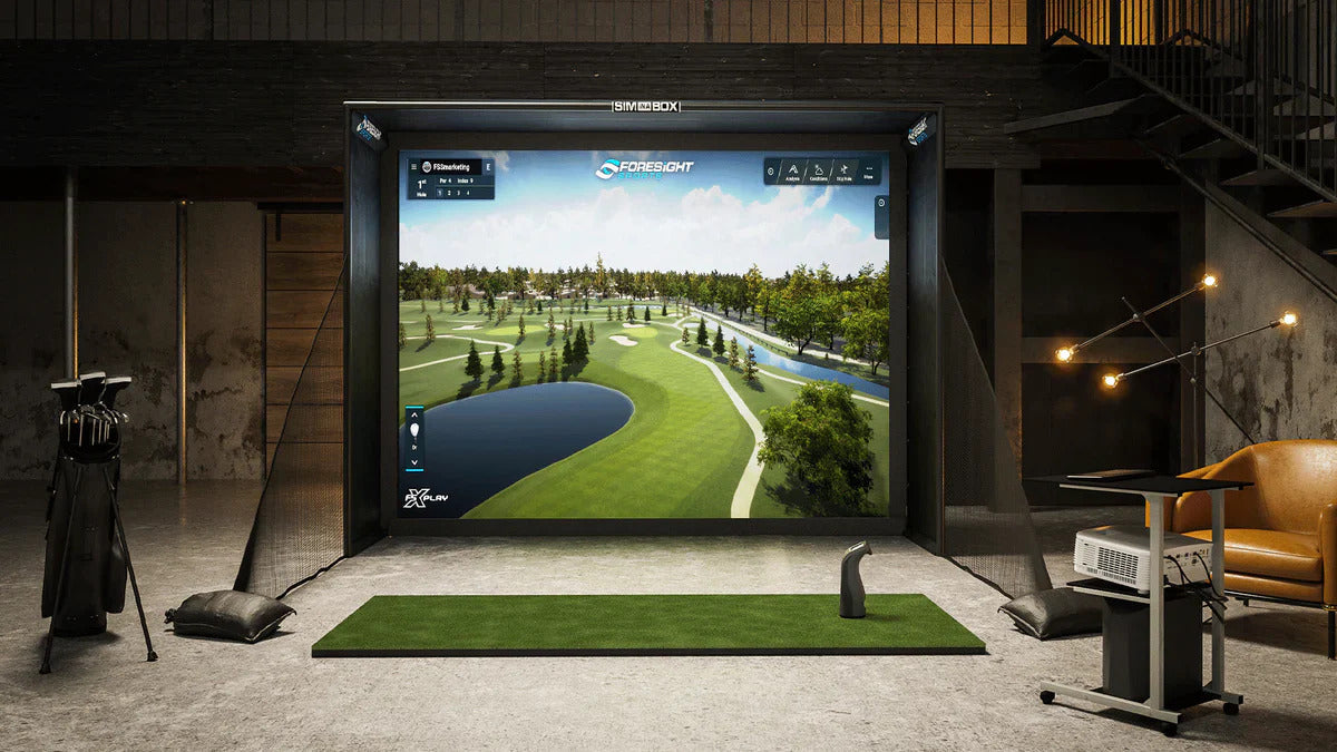 ForesightSports GC3 Launch Monitor Indoor Golf-Setup im Wohnzimmer