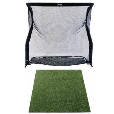 The Net Return Golfnet Pro Series und Golfmatte Premium Vorderansicht, weisser Hintergrund.