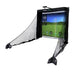 The Net Return Simulator Series Golfkäfig Vorderansicht inklusive Projektor, Launch-Monitor und Seitennetze.