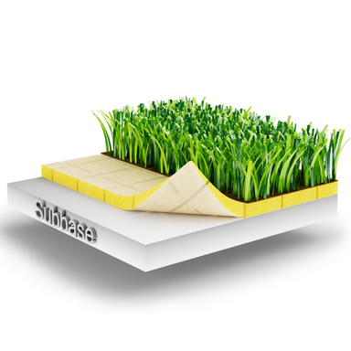 Dreischichtige Oberfläche für Golfsimulatorgras, von der Seite sichtbar